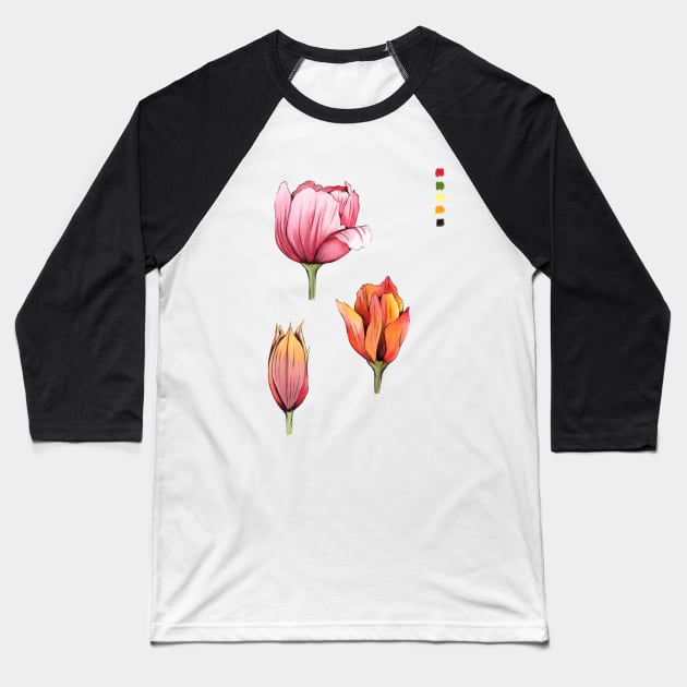 Tulips Baseball T-Shirt by IndiasIllustrations